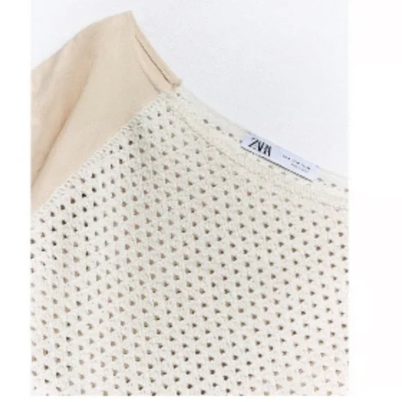 Zara Linen Crochet Beige Midi Dress - Picture 7 of 7